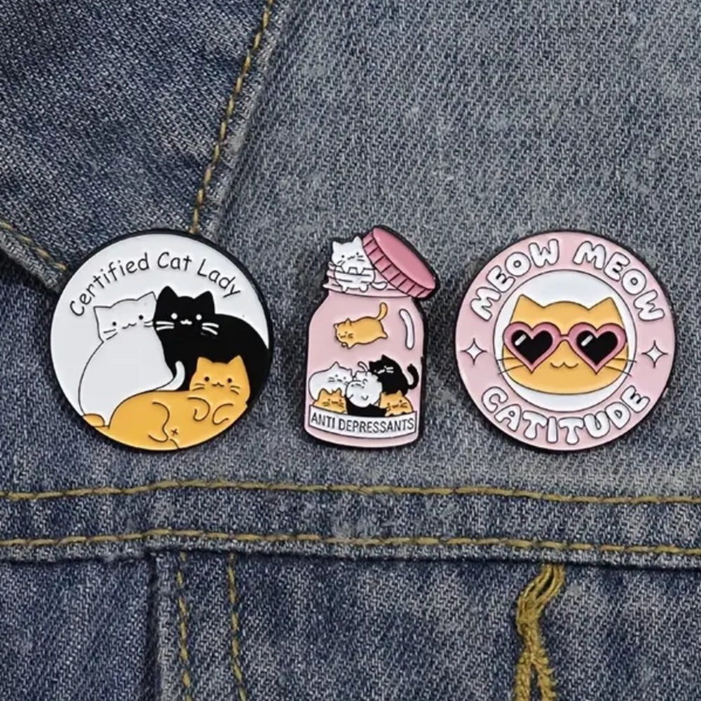 Set of 3 enamel cat pins